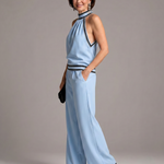 Zephyrine | Contrast Trim Halter Neck Wide Leg Jumpsuit
