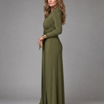 Vimmer | Draped Deep V Neck Long Sleeve Maxi Dress