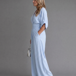 Emene | Draped V Neck Wide Leg Relaxed Jumpsuit