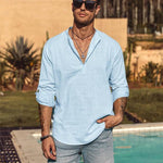KZZ Men's Cotton Linen  Shirt Long Sleeve Hippie Casual Beach T Shirts Menswear