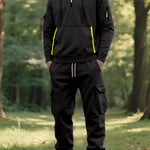 KZZ Men's Fall & Winter Hooded Casual Tracksuit Set: featuring a zip-front hooded design, cargo pants with multiple pockets