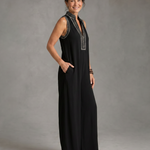 Velmira | Embroidered V Neck Sleeveless Wide Leg Jumpsuit