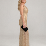 Sirea | Sequin Sleeveless Sheer Panel Midi Dress