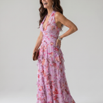 Nori | Halter Neck Ruched Bodice Floral Maxi Dress