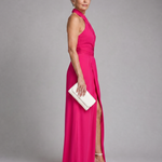 Vaelora | Cross Halter Draped Side Slit Midi Dress