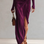 Elegant retro purple sexy one-shoulder maxi dress
