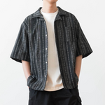 Colorblock Striped Cuban Collar Shirt