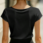 Elegant Satin Wrap V-Neck Short-Sleeve Shirt