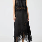Lace Pleated Collar Top + Irregular Slit Skirt Set