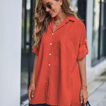 Zeagoo Long Cuffed Sleeve Shirts Button Down V Neck Blouse Loose Fitting Tops