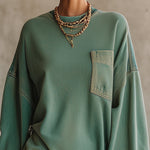 24-Hour-Shipping Green Denim Oversized Pocket Frayed Hem Mini Dress