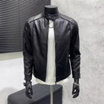 PU Stand Collar Slim Jacket