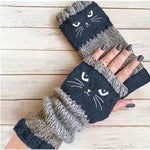 Women's Cat Knitted Fingerless Gloves