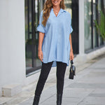Zeagoo Long Cuffed Sleeve Shirts Button Down V Neck Blouse Loose Fitting Tops