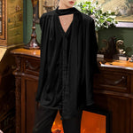 French V-neck Ribbon Loose Draped Shirt