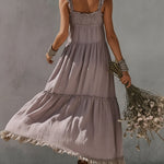 Purple Lace Trimmed Linen Maxi Dress