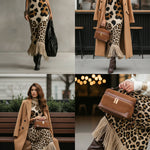 24-Hour-Shipping Brown Irregular Leopard Print Knitted Tassel Sleeveless Maxi Dress