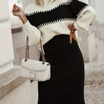 Zeagoo Women's Casual Ribbed Two-piece Set, Color Block Knit Sweater & Solid Midi Sweater Skirts Outfits