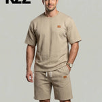 KZZ Men's summer casual fashion round neck short-sleeved short pants set