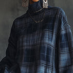 Midnight Plaid Ruffle Hem Turtleneck Dress