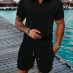KZZ Short-Sleeve V-Neck Polo Top and Shorts Set