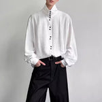 Multi-button High-neck Loose Draped Shirt