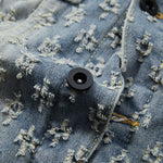 KZZ Men's two-piece jacquard denim suit