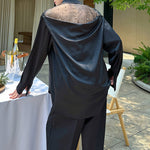 Mesh Beaded Satin Drape Shirt