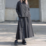 Loose Black Long-sleeved Shirt and Skirt Two-piece Suit