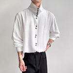 Multi-button High-neck Loose Draped Shirt