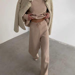 Knitted solid color loose casual suit