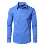 KZZ Men's solid color long-sleeved formal casual business shirt