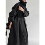 Stand-up Collar Retro Belted Mid-length Loose Coat