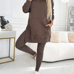 Fashion Solid Color Hoodie and Lined Leggings Two-piece Set