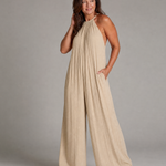 Sylvara | Pleated Halter Neck Wide Leg Relaxed Jumpsuit