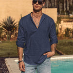 KZZ Men's Cotton Linen  Shirt Long Sleeve Hippie Casual Beach T Shirts Menswear
