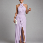 Vaelora | Cross Halter Draped Side Slit Midi Dress