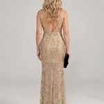 Sirea | Sequin Sleeveless Sheer Panel Midi Dress