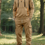 KZZ Men's Fall & Winter Hooded Casual Tracksuit Set: featuring a zip-front hooded design, cargo pants with multiple pockets