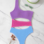 Zeagoo Women's Color-Panel Crinkled Cutout One-Piece Swimsuit