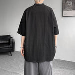 Cotton and Linen Henley Collar Loose T-Shirt