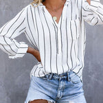 Zeagoo Pullover Shirts Long Sleeves Striped Tops Casual V Neck Button Down Blouses