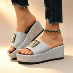 Women's Sparkle Buckle Platform Slides