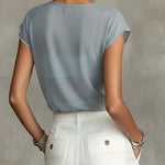 Sheer Blue Floral Print Chiffon Blouse