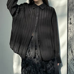 Striped Textured Loose Long-sleeved Shirt