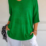 Solid Color Knitted V-neck Top