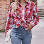 Zeagoo Loose Fit Plaid Shirt Casual Long Sleeve Lapel Collar Button Tunic Tops