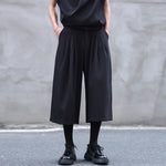 Drawstring Elastic Waist Pleated Solid Culottes