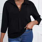 Zeagoo Half Sleeve V-Neck Shirts Loose Casual Chiffon Collared Tunic Work Blouse