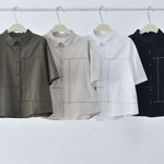 Women's Japanese Minimalist Zigzag Stitch Short Sleeve Shirt